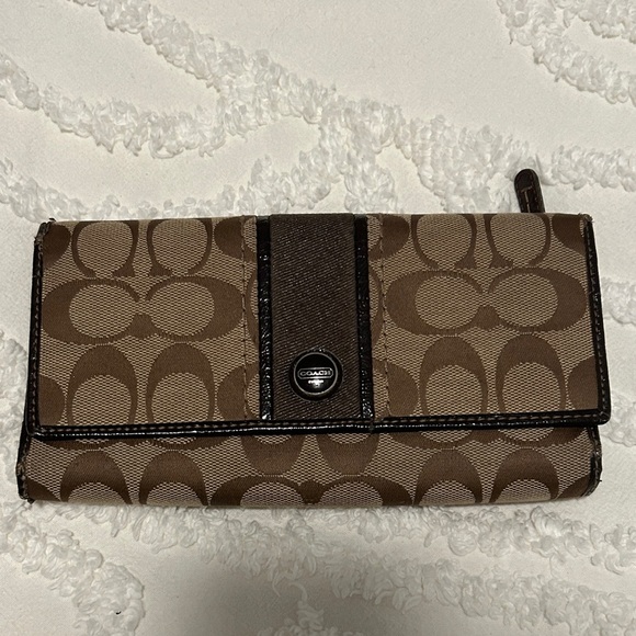 Coach Handbags - Coach Tan and Brown Signature Clutch
